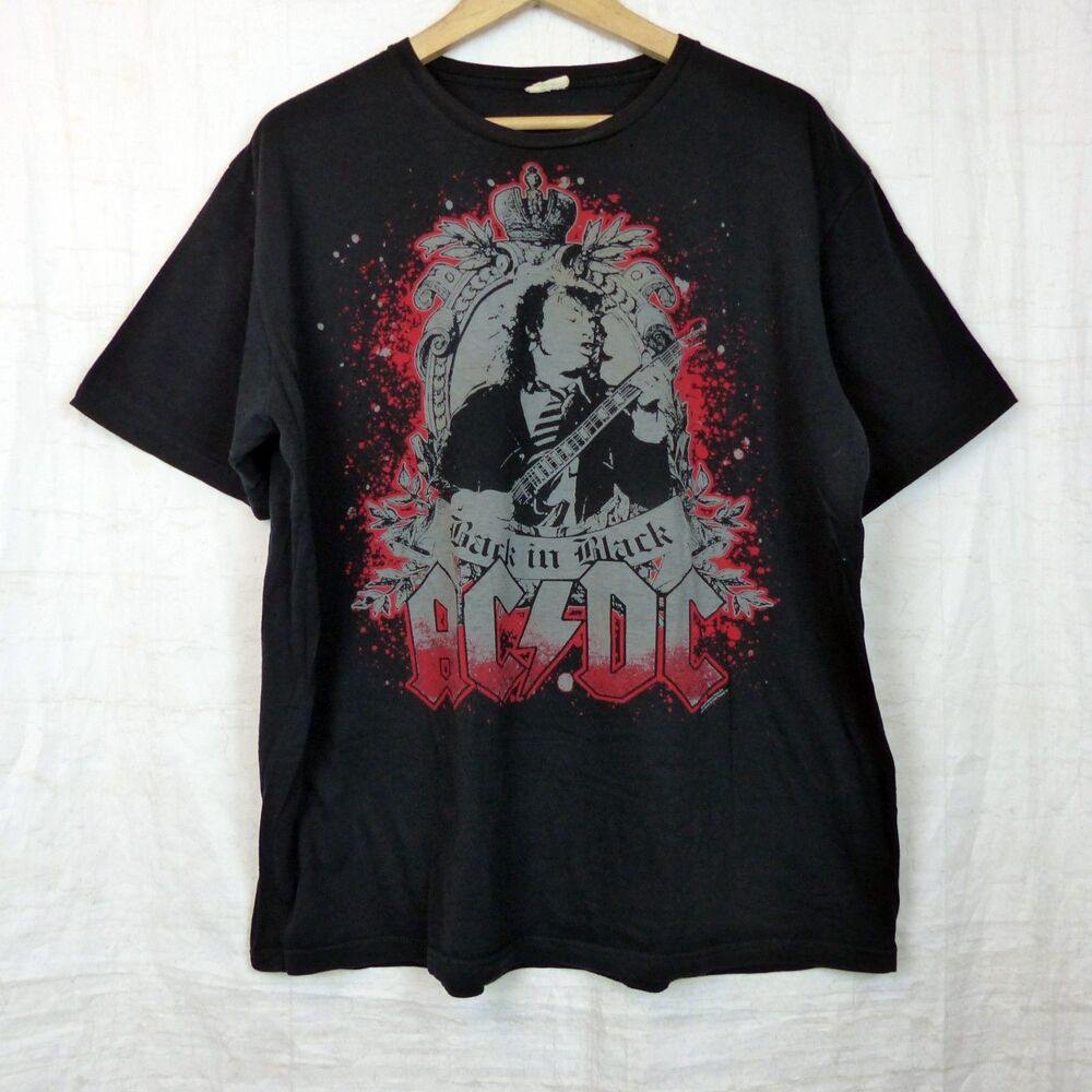 AC/DC Back in Black Angus Young Graphic Band T Shirt Mens 2XL Black Rock Y2K